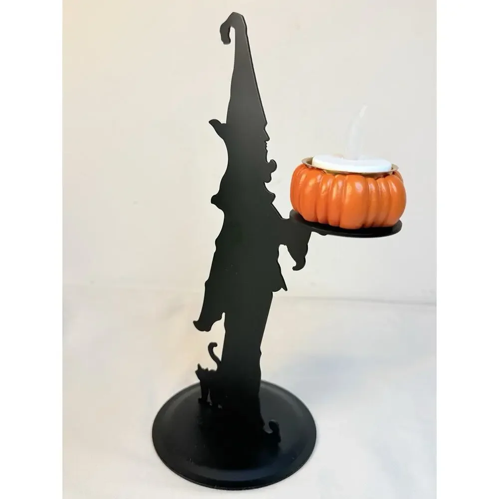 Vtg Mervyn’s Halloween Wizard Pumpkin Tea Light Metal Holder